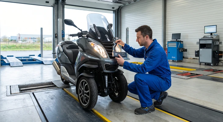 Façade extérieure d'un centre de contrôle technique automobile **Securitest**, avec accueil vitré coulissant